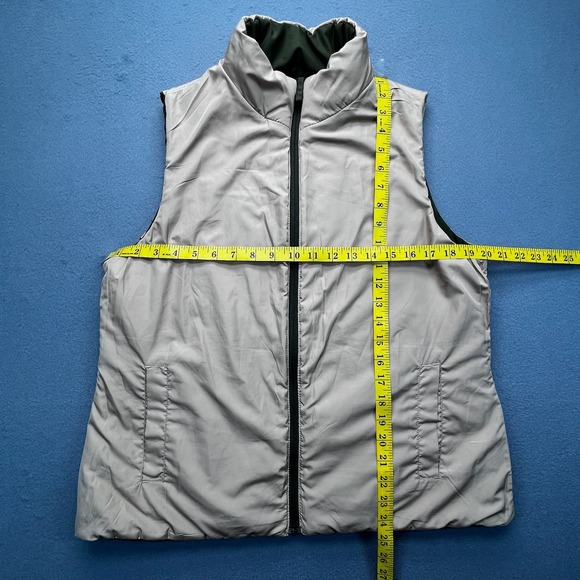 Merona Reversible Puffer Vest Olive Green Beige Quilted Full Zip Women's L - Picture 5 of 11